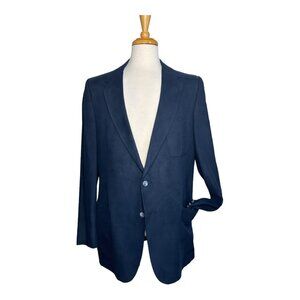 Lanvin Vintage Men's Blazer Feather Suede Single Breast 44L Chest Navy Blue